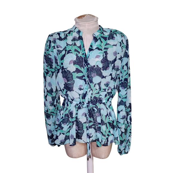 Maison Jules sheer  floral‎ blouse M - Picture 1 of 4
